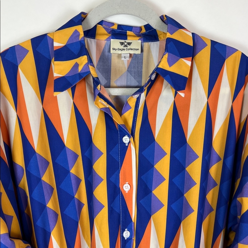 NWOT Sky Eagle Collection Native American Geometric Shirt Dress Belted Large - Picture 5 of 15